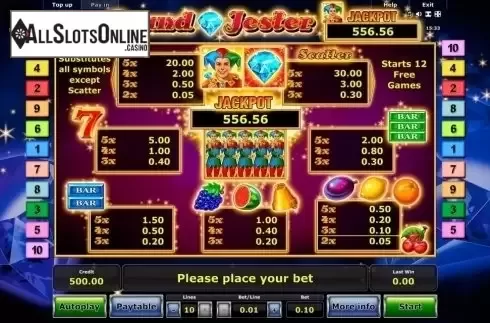 Paytable 1. Grand Jester from Greentube