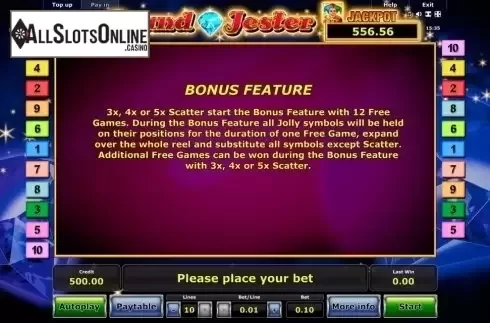 Paytable 2. Grand Jester from Greentube