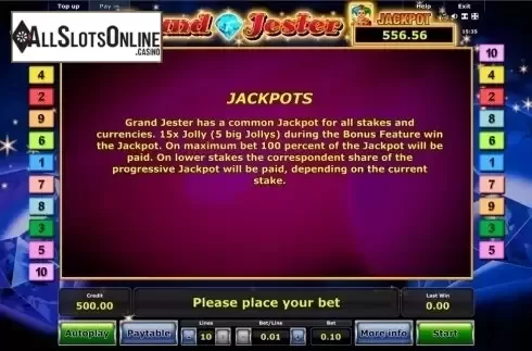 Paytable 3. Grand Jester from Greentube