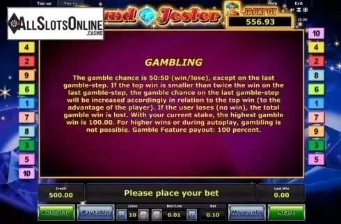Paytable 5. Grand Jester from Greentube