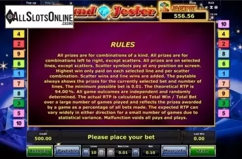 Paytable 4. Grand Jester from Greentube