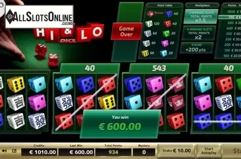 Win Screen 2. Hi And Lo Dice from Air Dice