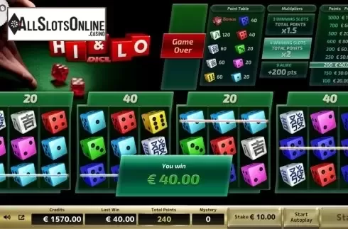 Win Screen 3. Hi And Lo Dice from Air Dice