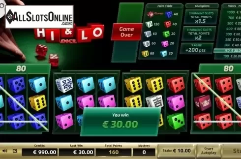 Win Screen. Hi And Lo Dice from Air Dice