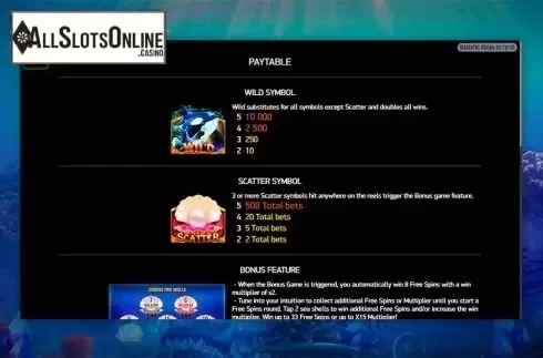 Paytable . Majestic Ocean from Playreels