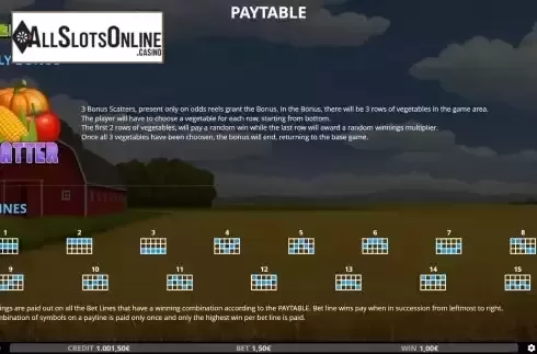 Paylines screen