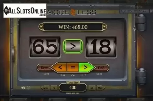 Win Screen 1. More or Less from Evoplay Entertainment