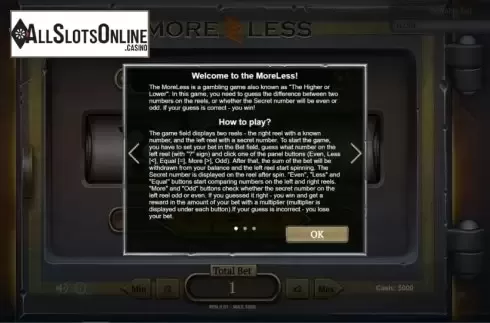 Information Screen. More or Less from Evoplay Entertainment