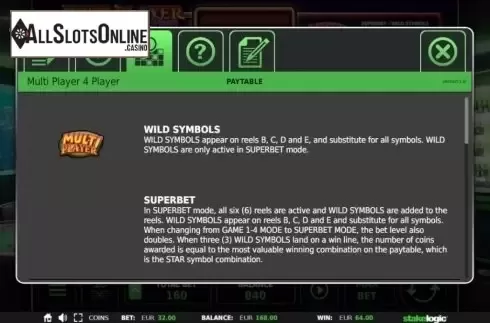 Paytable 1. Multiplayer 4 Player from StakeLogic