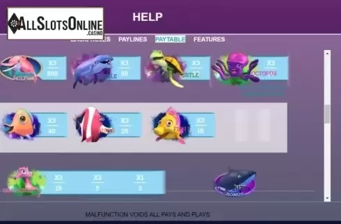 Paytable screen 1. Ocean Life from Arrows Edge