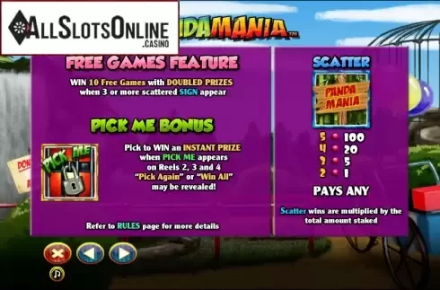 Paytable 2. Pandamania from NextGen