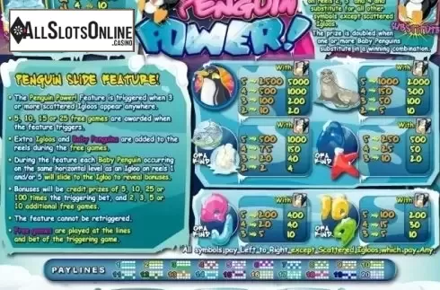 Paytable. Penguin Power from RTG