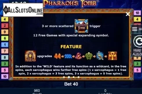 Paytable 2. Pharaoh´s Tomb (Green Tube) from Greentube