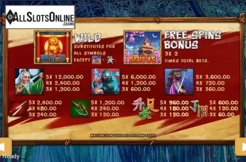 Paytable . SHINOBI from PlayStar
