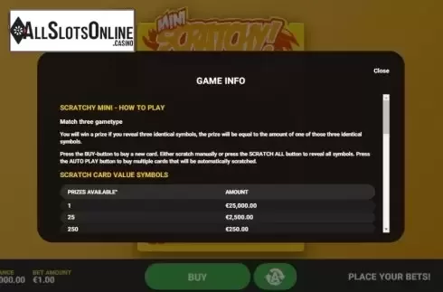 Info 1. Scratchy Mini from Hacksaw Gaming