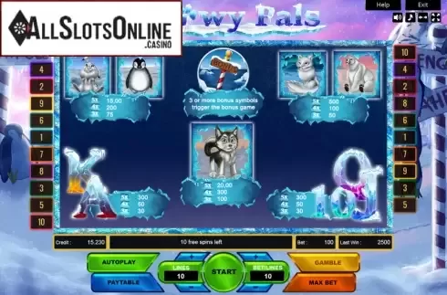 Paytable. Snowy Pals from Platin Gaming