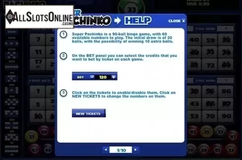 Paytable. Super Pachinko from Salsa Technology