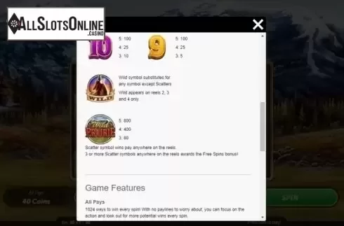Paytable 2. Wild Prairie from Roxor Gaming