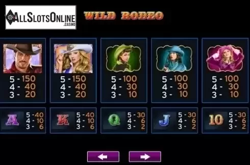 Paytable 2. Wild Rodeo (High 5 Games) from High 5 Games