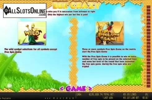 Paytable 2. Bee Crazy HD from World Match