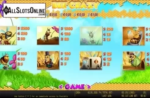 Paytable 1. Bee Crazy HD from World Match