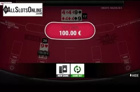 Win screen 2. BlackJack Twins and Crazy Twins Extended VIP from GAMING1