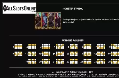 Paylines screen