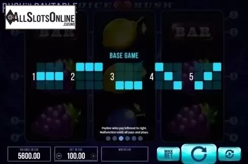 Paylines. Dice Rush from SYNOT