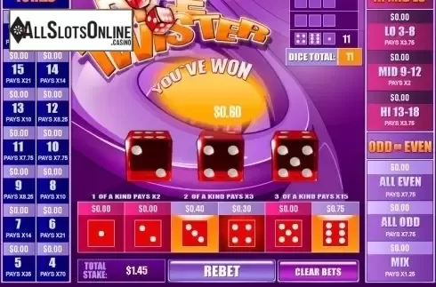 Win Screen. Dice Twister from Playtech