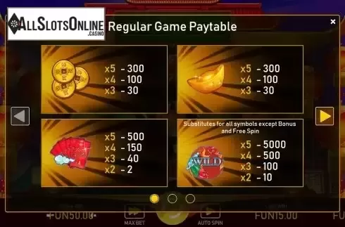 Regular paytable screen