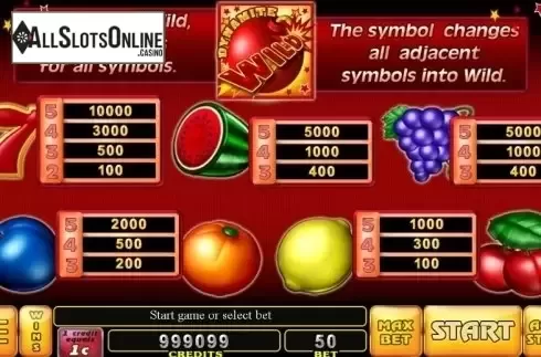 Paytable . Dynamite Wild from Noble Gaming