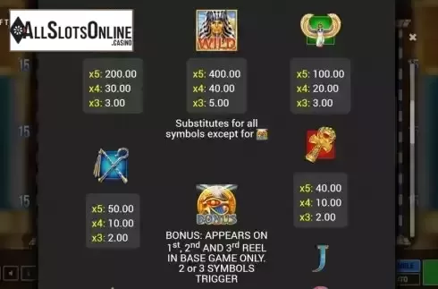 Paytable screen 1