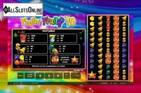 Paytable screen