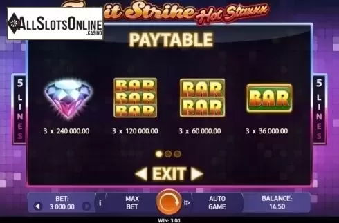 Paytable 1. Fruit Strike: Hot Staxxx from Bet2Tech