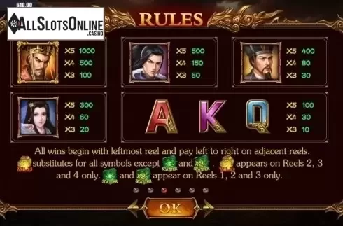 Paytable 1. Heroes of the East from Dream Tech