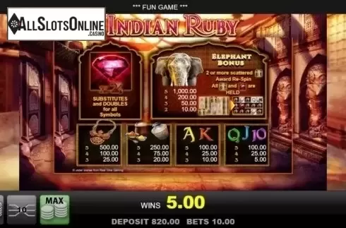 Paytable. Indian Ruby from Merkur
