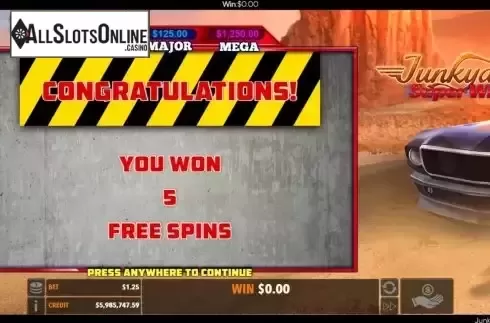 Free Spins screen