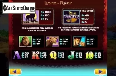 Paytable. Lion's Roar (MultiSlot) from MultiSlot