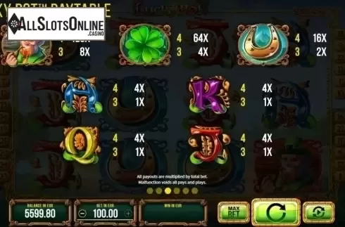 Paytable. Lucky Pot from SYNOT