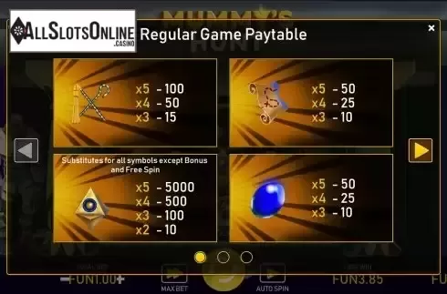 Paytable screen