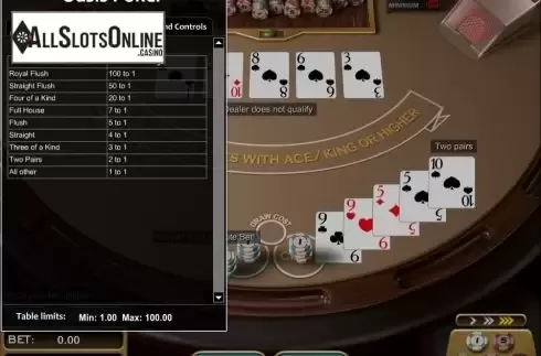 Paytable. Oasis Poker (Nucleus Gaming) from Nucleus Gaming
