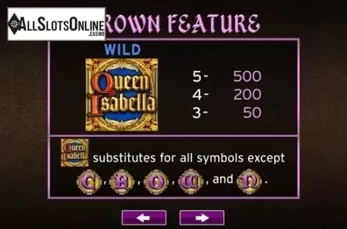Paytable 1. Queen Isabella from High 5 Games