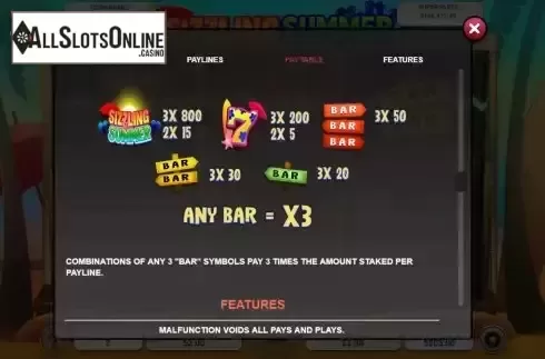 Paytable screen