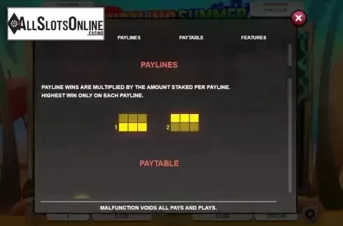 Paylines screen