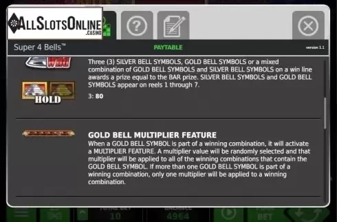 Paytable 2. Super 4 Bells from StakeLogic
