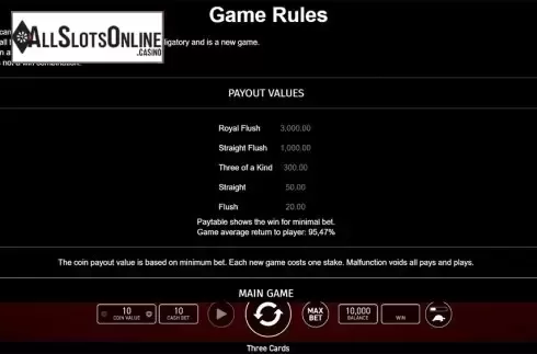 Paytable 2. Three Cards Poker (Wazdan) from Wazdan