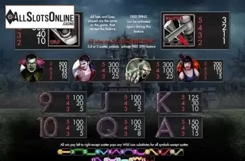 Paytable. Vampires (Join Games) from Join Games