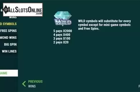 Paytable 3. Wild Diamond Wins from Slot Factory