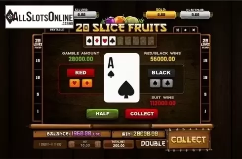 Gamble win screen. 20 Slice Fruits from Betixon