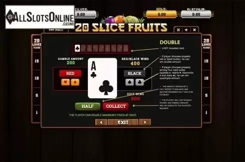 Paytable 2. 20 Slice Fruits from Betixon